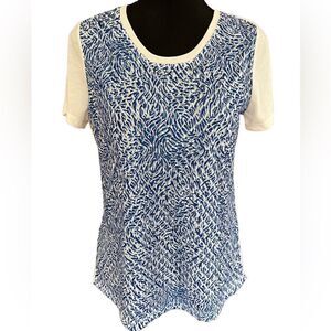 New with tags Lana Lee blue/white shirt sleeved top with diamond overlay size S